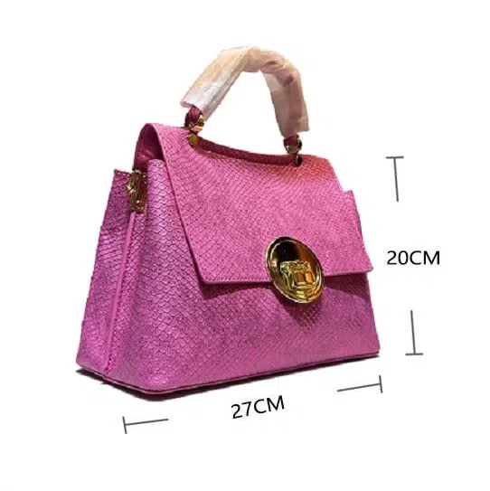 Bolso de Mensajero de Mujer de Piel de Serpiente Verde Hecho a Mano, Bolso de Moda de Piel de pitón, Bolso Cruzado de Cuero Genuino, Regalo para Ella (Rosa)