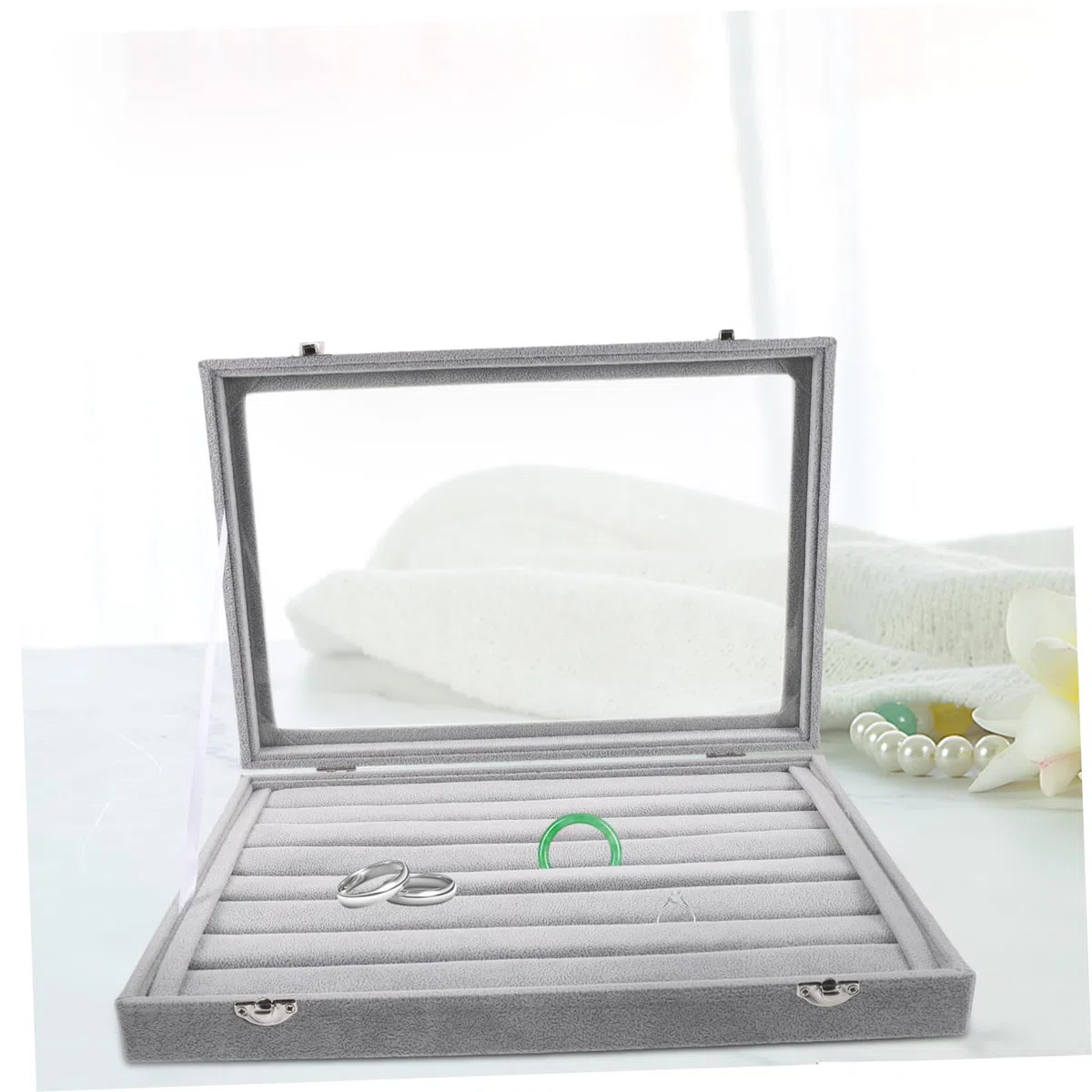 BESPORTBLE Caja de Almacenamiento de Anillos Transparente Apilable Bandejas para Joyas Organizador de Tapa para Exhibir Anillos de Boda Caja