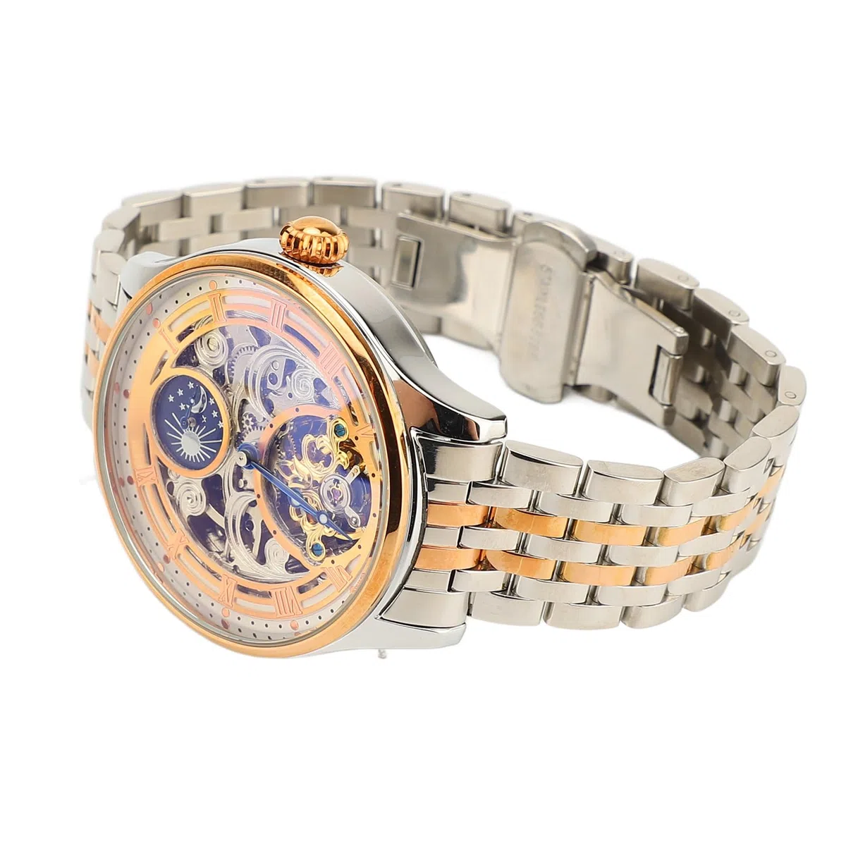 Reloj Automático Esqueleto de Lujo para Hombre con Fase Lunar Tourbillon, Reloj de Pulsera Mecánico