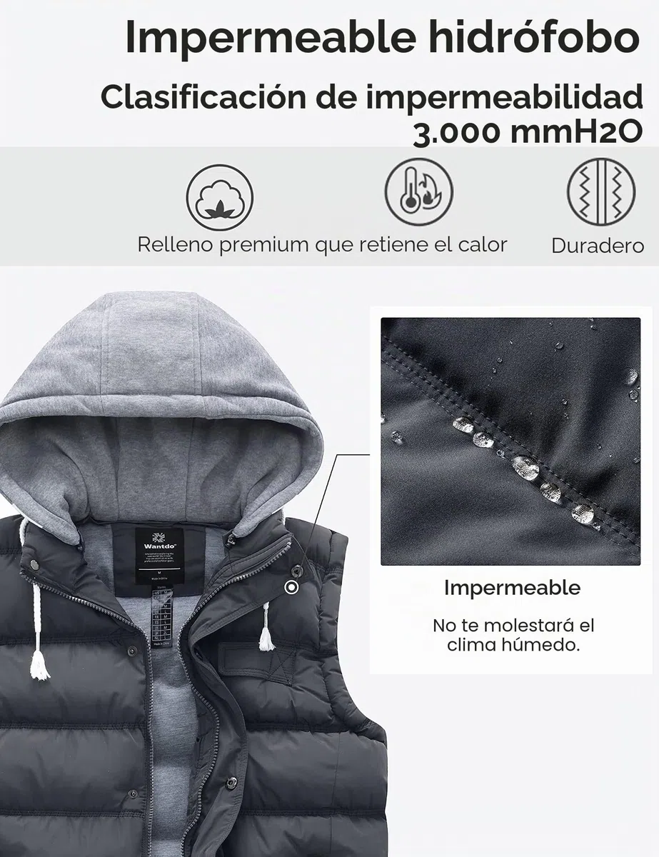 Wantdo Chaleco Acolchado de Algodón para Mujer Chaleco Cálido de Invierno Calentador de Cuerpo con Capucha Extraíble Mujer