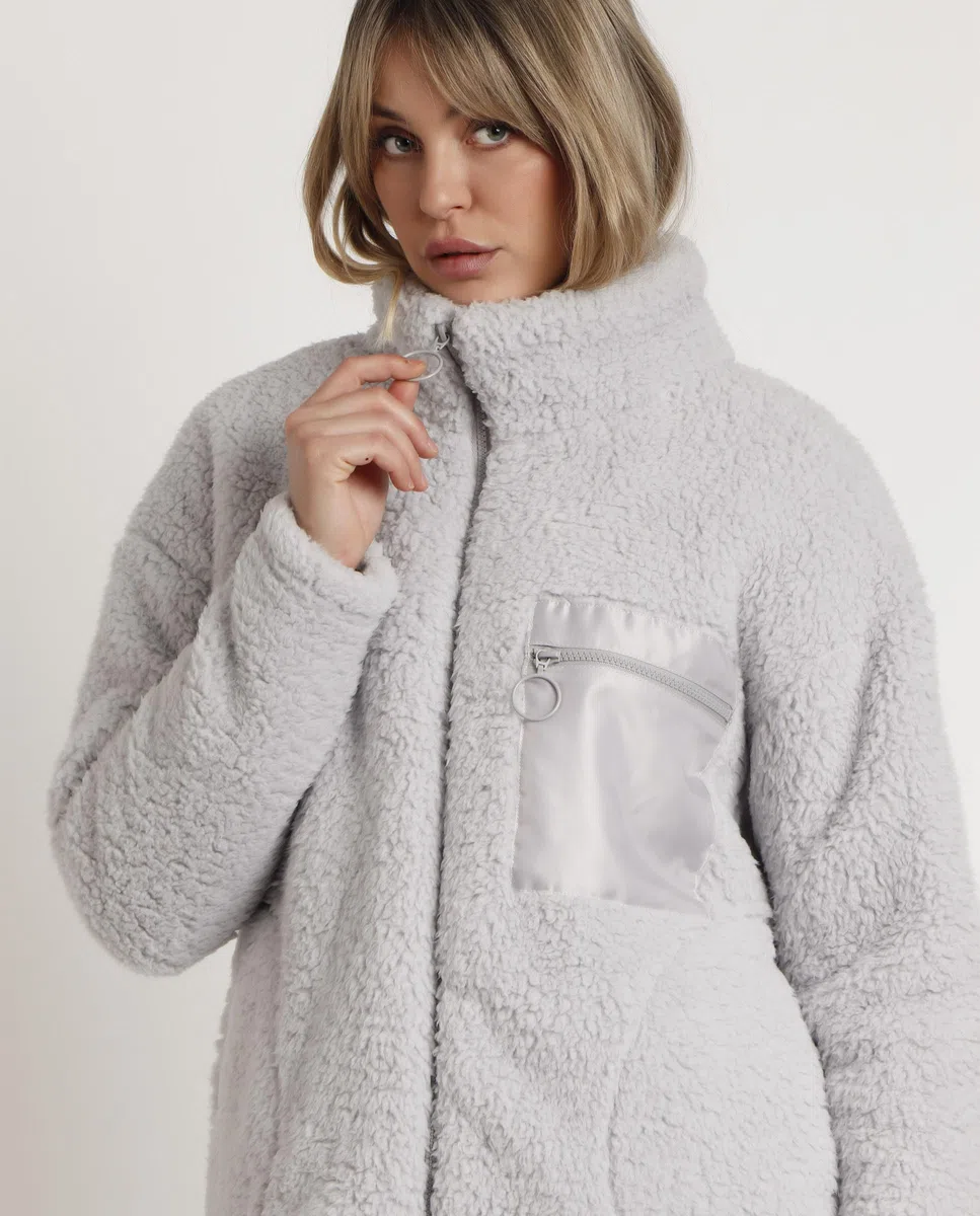 Bata Manga Larga Soft Home (FR/ES, Letras, L, Regular, Regular, Gris)