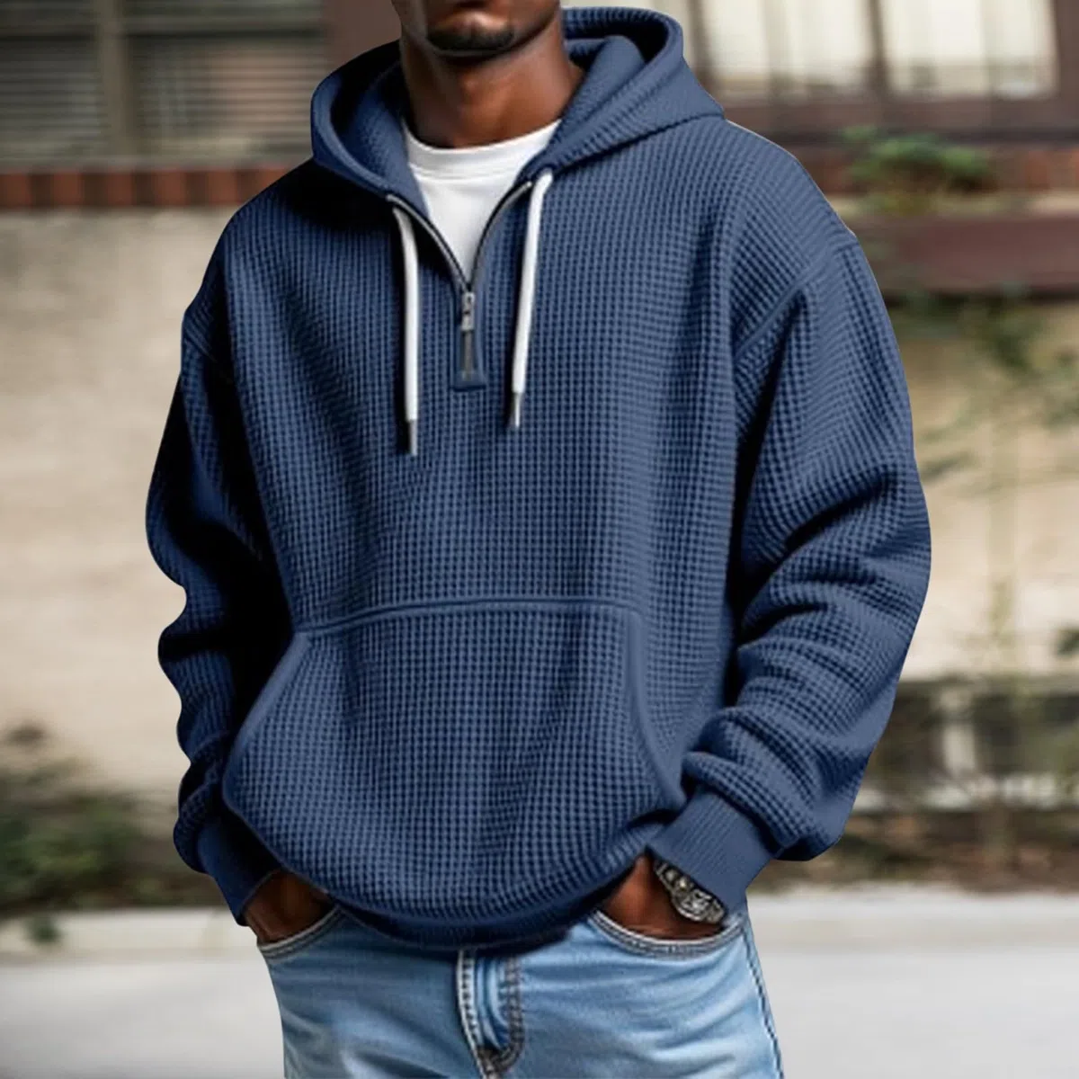 Chaquetones Hombre Invierno Sudadera con Capucha De Manga Larga para Hombre, Exteriores, Deportiva Top Transparente (Navy, L) Camisa Jersey Corta Ropa Running Camiseta Ciclismo Moda Gym