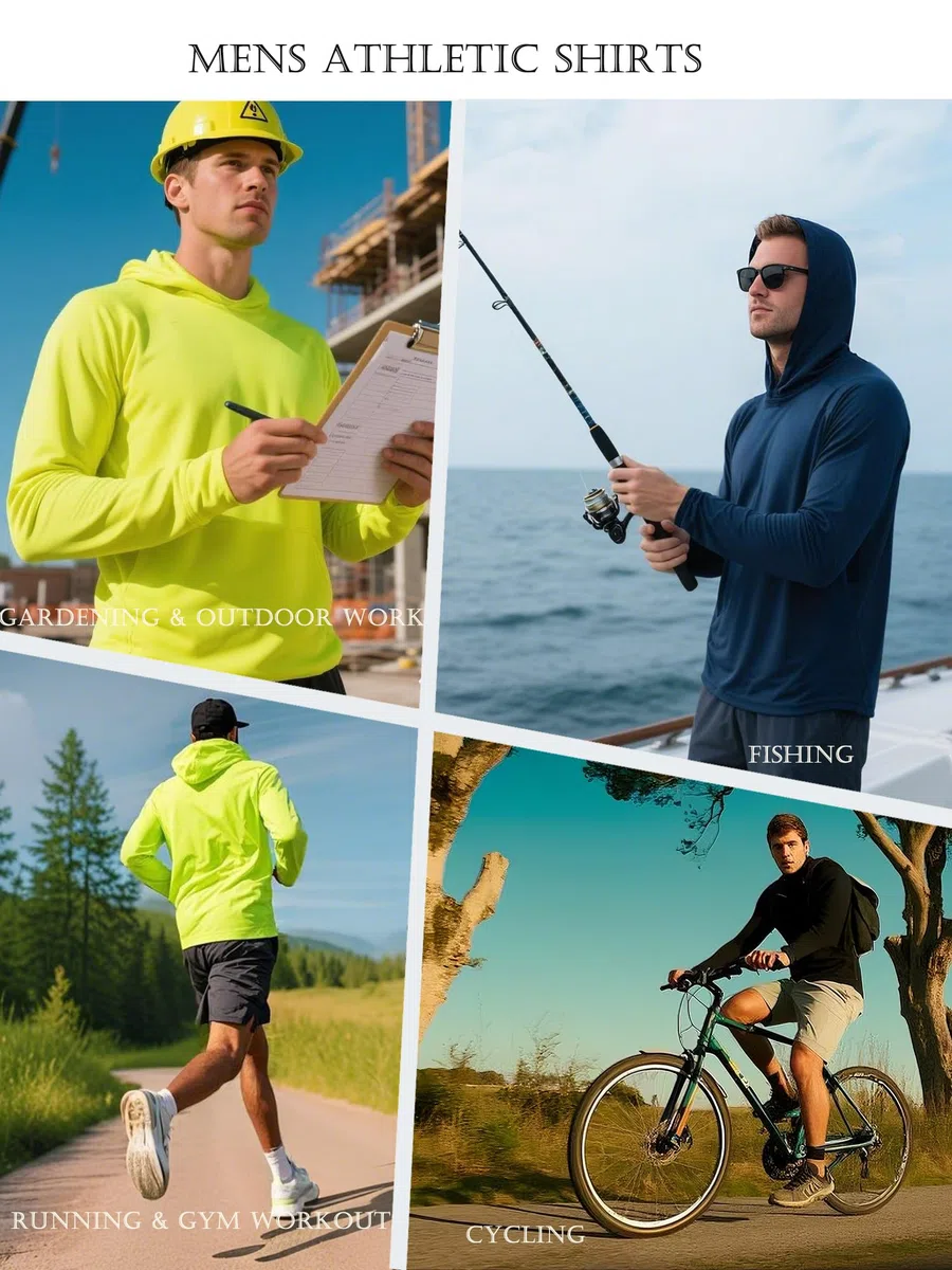 Paquete de 5 camisetas con capucha de manga larga para hombre, protección solar, protección solar, protección solar, protección solar, protección solar, ligera, de secado rápido, para pesca al aire