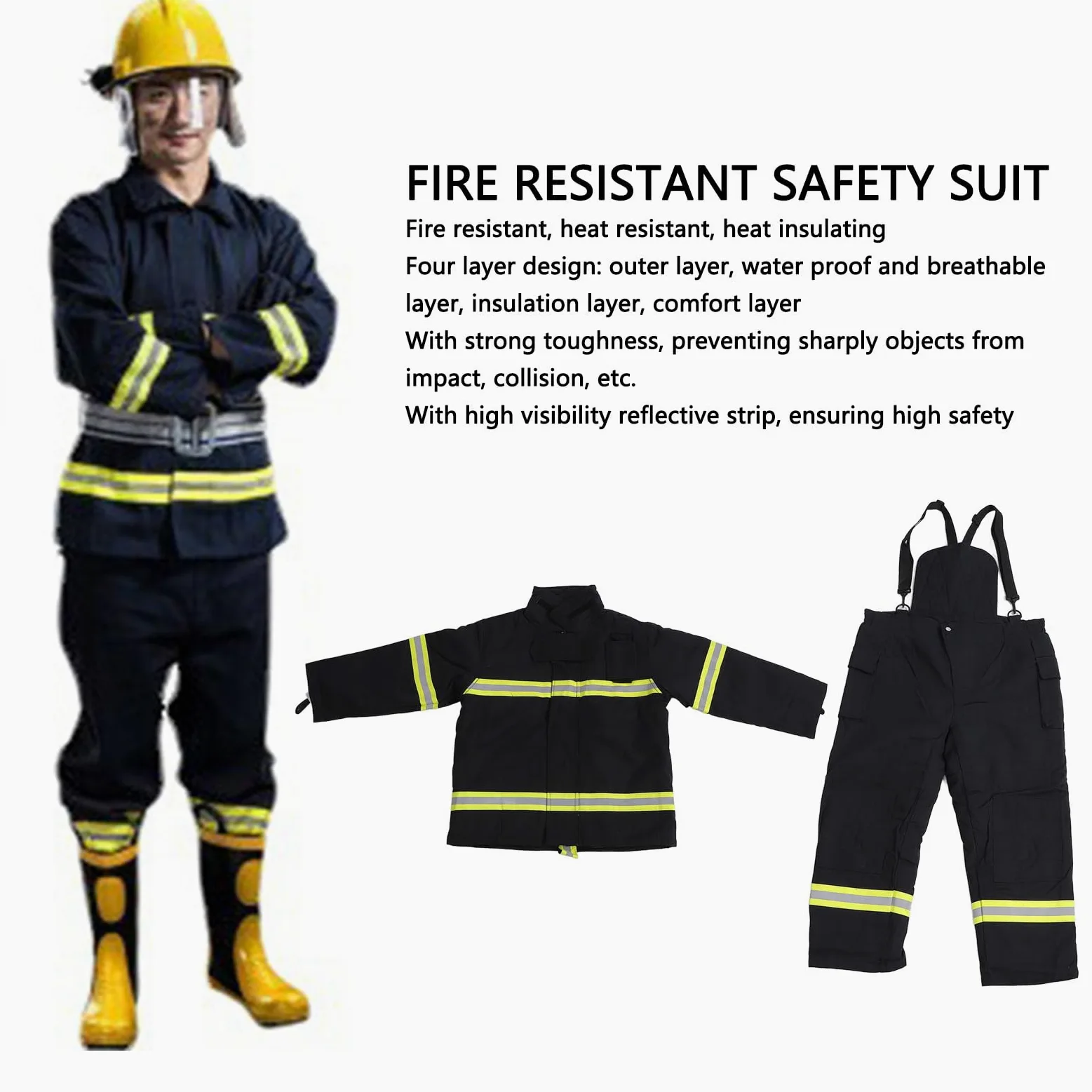 Traje, Chaqueta Retardante y Pantalón con Aislamiento de 4 Capas para Alta Visibilidad en Entornos Laborales Peligrosos