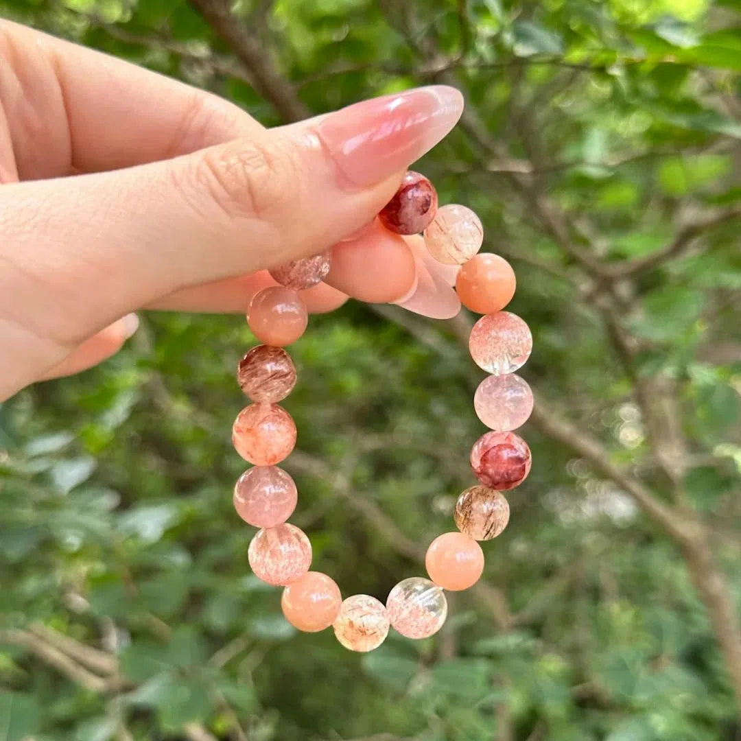 Pulsera Elástica Cristal Pulsera De Cristal Natural De 10mm Con Múltiples Piedras Preciosas Flor De Eucalipto Rojo Piedra Solar Negra Y Dorada 18 Piezas