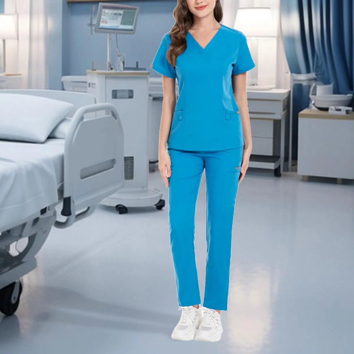 Uniforme Enfermera Traje Sanitario Conjunto Mujer Camiseta V Cuello Pantalón Práctico Ligero Material Poliéster Suave Adecuado para Hospitales Masajes