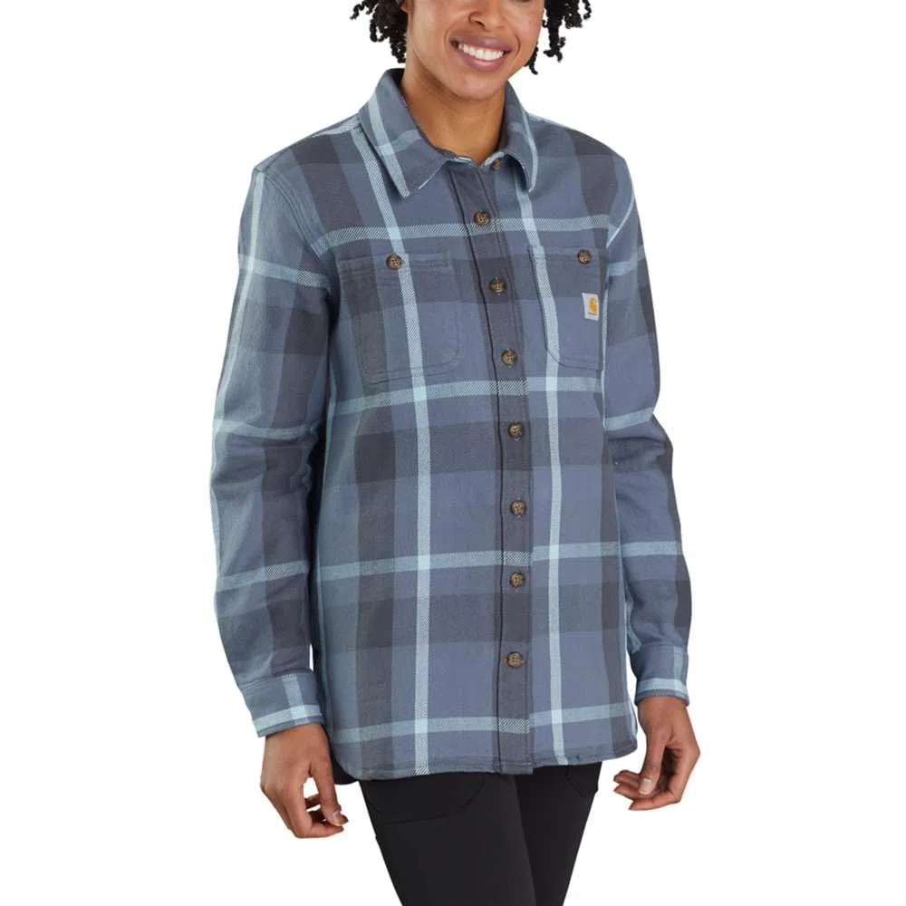 Carhartt Camisa A Cuadros de Franela de Sarga de Manga Larga Y Ajuste Holgado Resistente Y Flexible Delantal Abotonado de utilidades de Trabajo Mujer