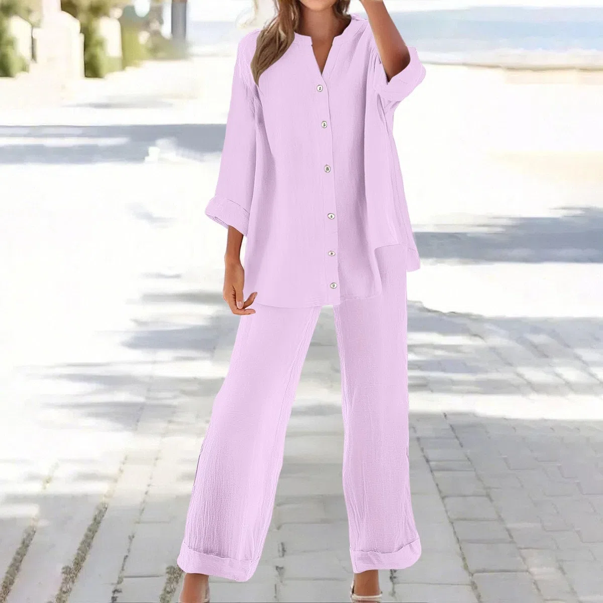 Conjunto Mujer Verano 2 Piezas Moda raje de Primavera Ligero Chndal Blusa Pantalones Ropa Playa Vacaciones Deportivo Casa Trabajoconjunto de mujerAdecuado para IR al Trabajo