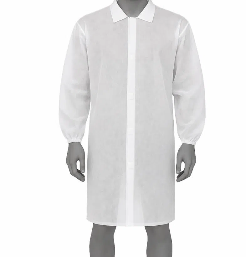 Pack de 100 uds de batas Desechables de Polipropileno 35 g/m² Talla XXXL – Manga Larga Tipo Raglán, Cuello Camisa, Cierre con Cinta Autoadherente - 100 Unidades