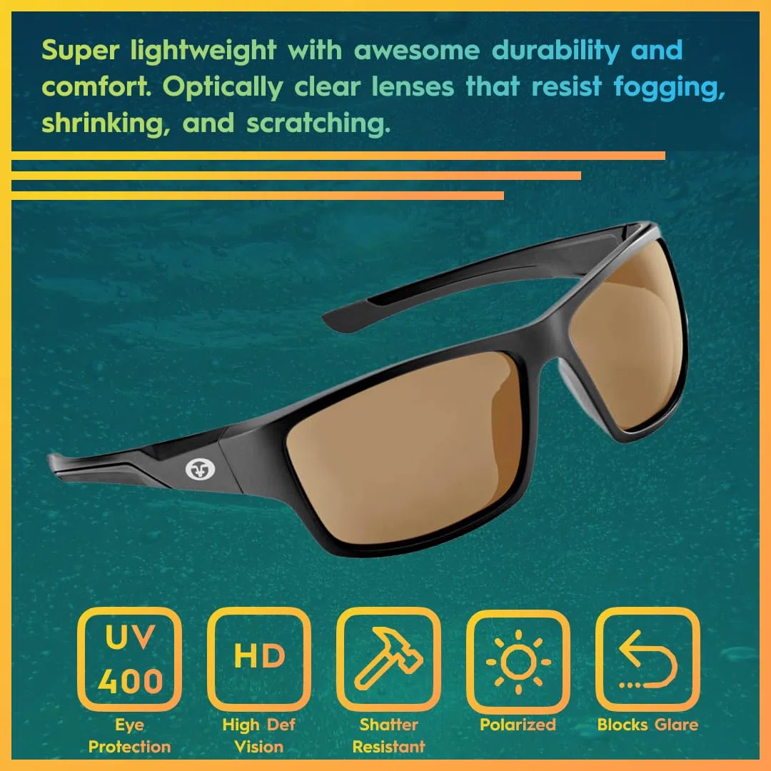 Flying Fisherman Gafas de sol polarizadas Sand Bank, protección UV para pesca, navegación y deportes al aire libre, Montura: negro mate/lente: ámbar, Medium