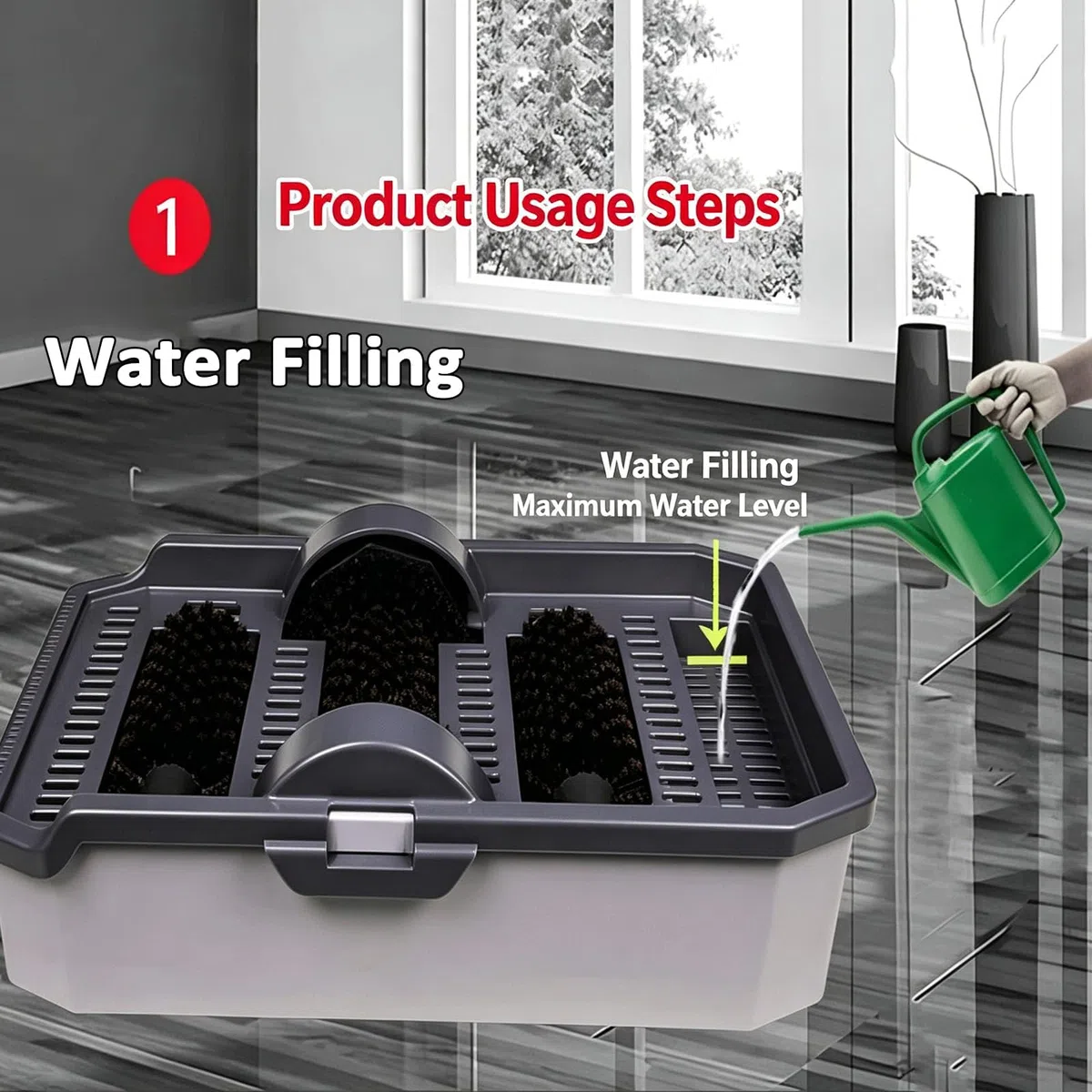 Limpiador de botas, cepillo limpiador de zapatos para exteriores, diseño a prueba de salpicaduras con tanque de agua grande, no necesita electricidad