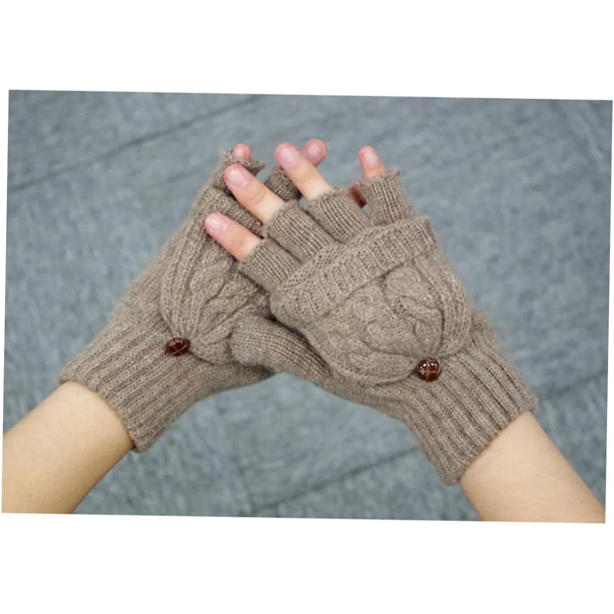 3piezas Guantes De Lana Sin Dedos Para Mujer Cálidos y Cómodos Con Cubierta De Mitones Para Invierno Marrón