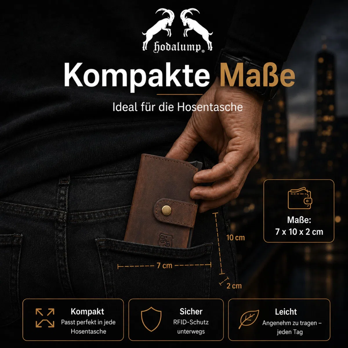 hodalump Tarjetero compacto con funda protectora de piel auténtica – Tarjetero para hombre y mujer – Clip para dinero con fundas para tarjetas, marrón, small, Vintage