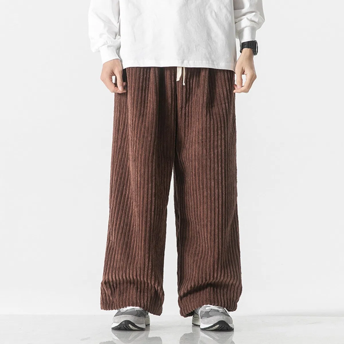 Pantalones deportivos suaves para hombre, pantalones sueltos de pana, pantalones holgados y elegantes, pantalones de pierna ancha, pantalones de correr con cordón elástico, pantalones de pierna recta