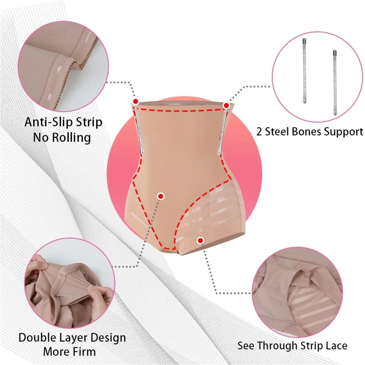 Faja Reductora Mujer Adelgazante Bragas Moldeadoras De Encaje con Tiras For Mujer, Sin Costuras, De Cintura Alta, Moldeadoras De Glúteos(Nude,XL)