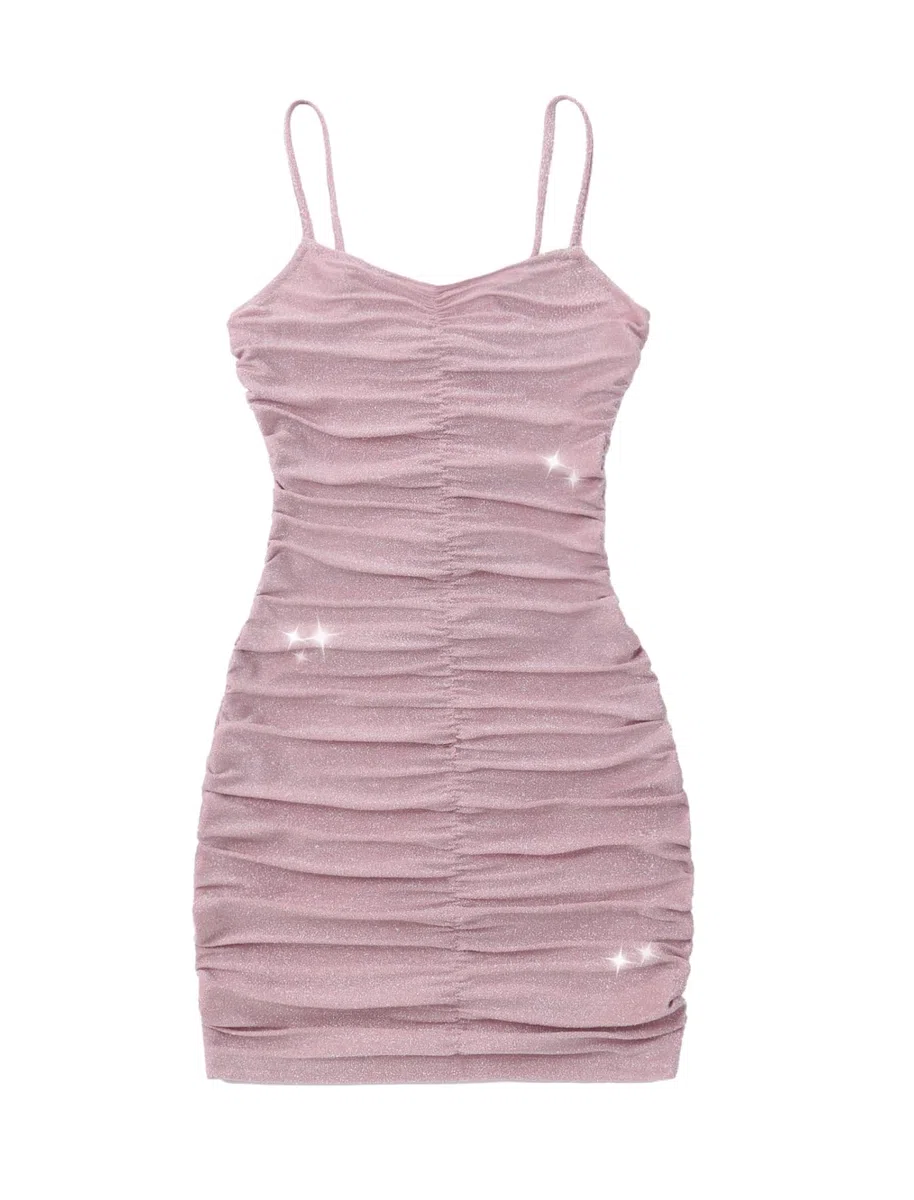EXARUS Vestido formal de manga larga y tirantes delgados para niñas, para fiesta de adolescentes, baile, adolescente, fruncido, ajustado, lindo vestido | Minivestido ajustado de manga larga con tirantes delgados para adolescentes, para ocasiones especiale
