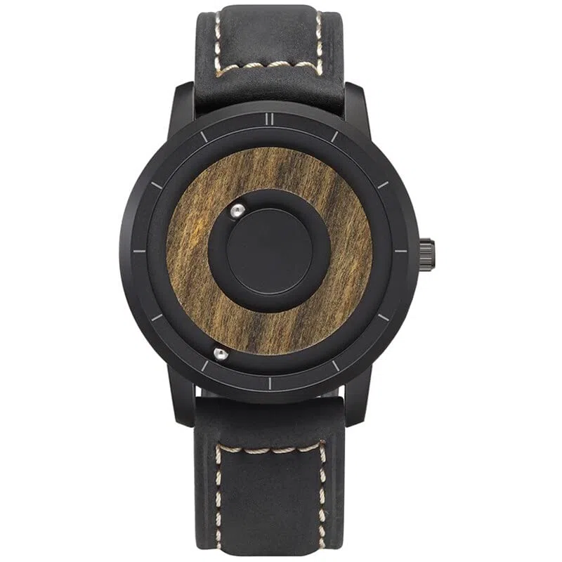 Reloj de Madera para Hombre, Relojes de Cuarzo, imán magnético, accionamiento de Bola, Esfera de Madera para Hombre, Malla de Acero Inoxidable, Relojes de Pulsera de Cuero para Hombre