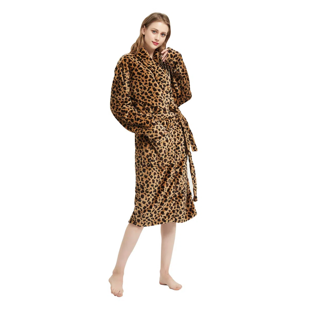 DREAMLANDING Albornoz estampado para mujer, 100 % franela, pijama, camisón para mujer