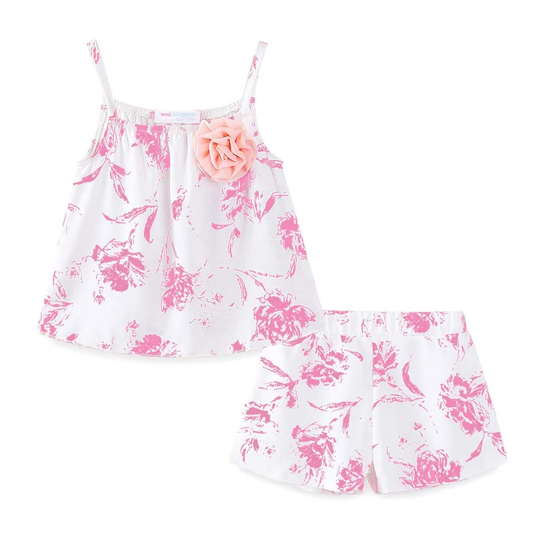 Conjunto casual de camiseta y pantalones cortos de algodón para niñas, conjunto de 2 piezas con estampado floral de verano rosa 7t, rosa, 7T, Rosa, 7T