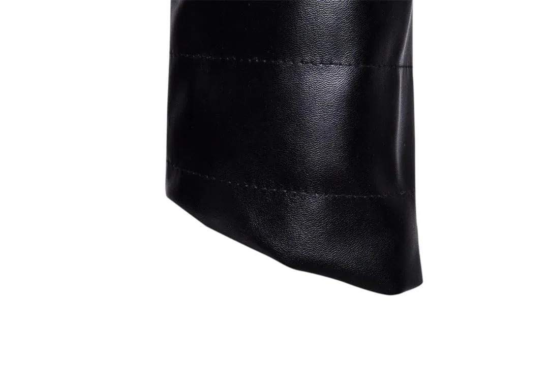 Chaqueta de cuero para hombre, cuello alto, ligera, de piel sintética