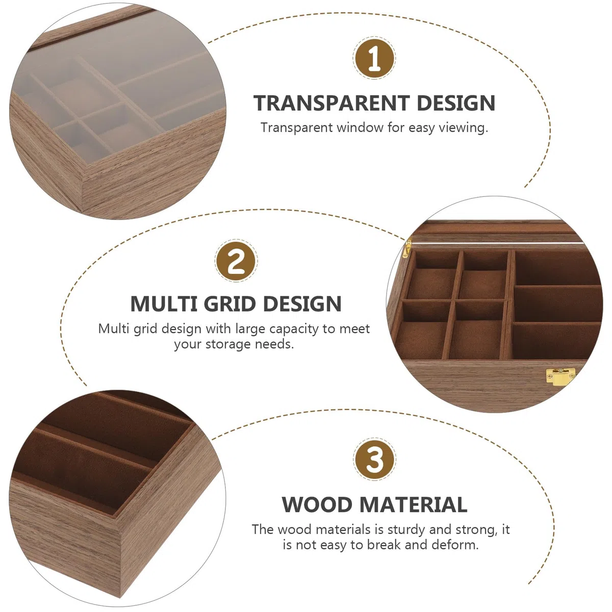 Gatuida Caja para Relojes y Gafas de Madera Marrón Gran Capacidad, Diseño Multi-rejilla, Tapa Incluida, Adecuado para Viajar y Organizar Joyas