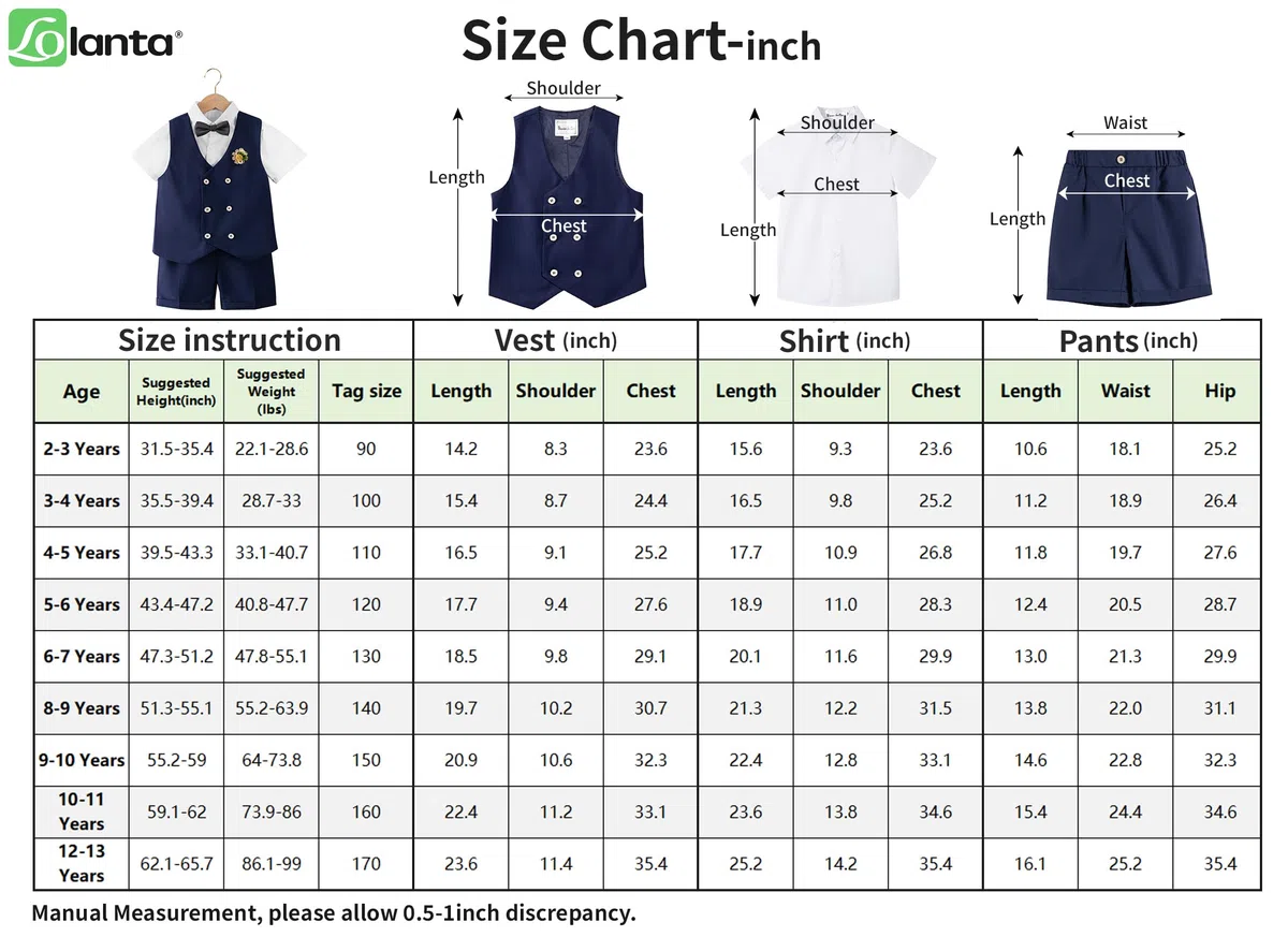 LOLANTA Traje de verano para niños, ropa de vestir para niños, camisa, chaleco, pantalones cortos, pajarita, chaleco, esmoquin, traje de portador de anillos de boda