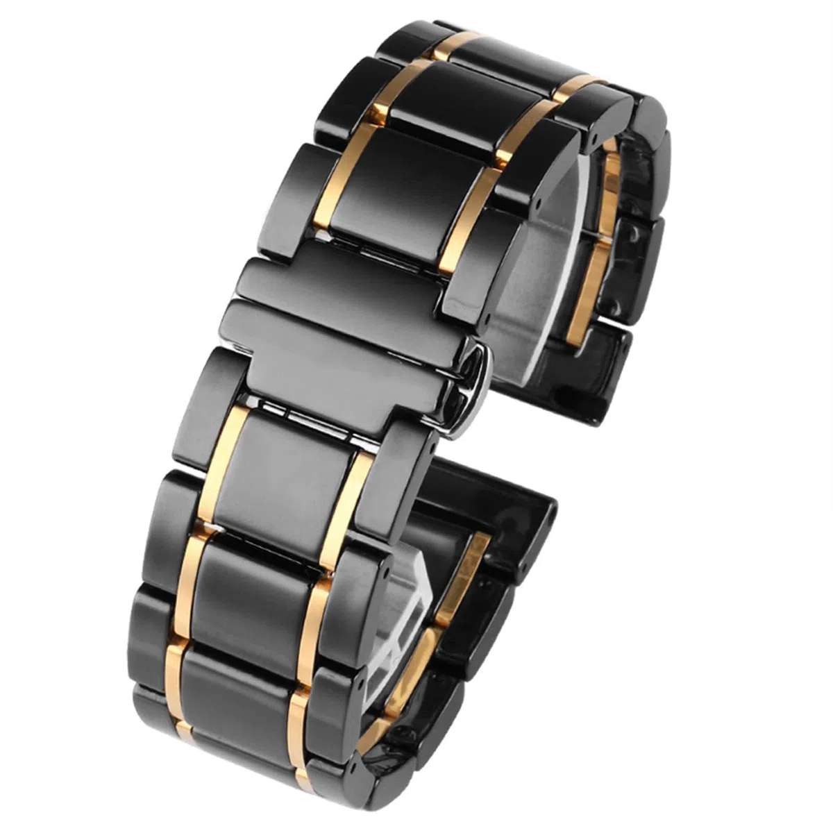 Correa de cerámica y acero inoxidable de lujo de 20 mm y 22 mm de oro negro para hombres y mujeres