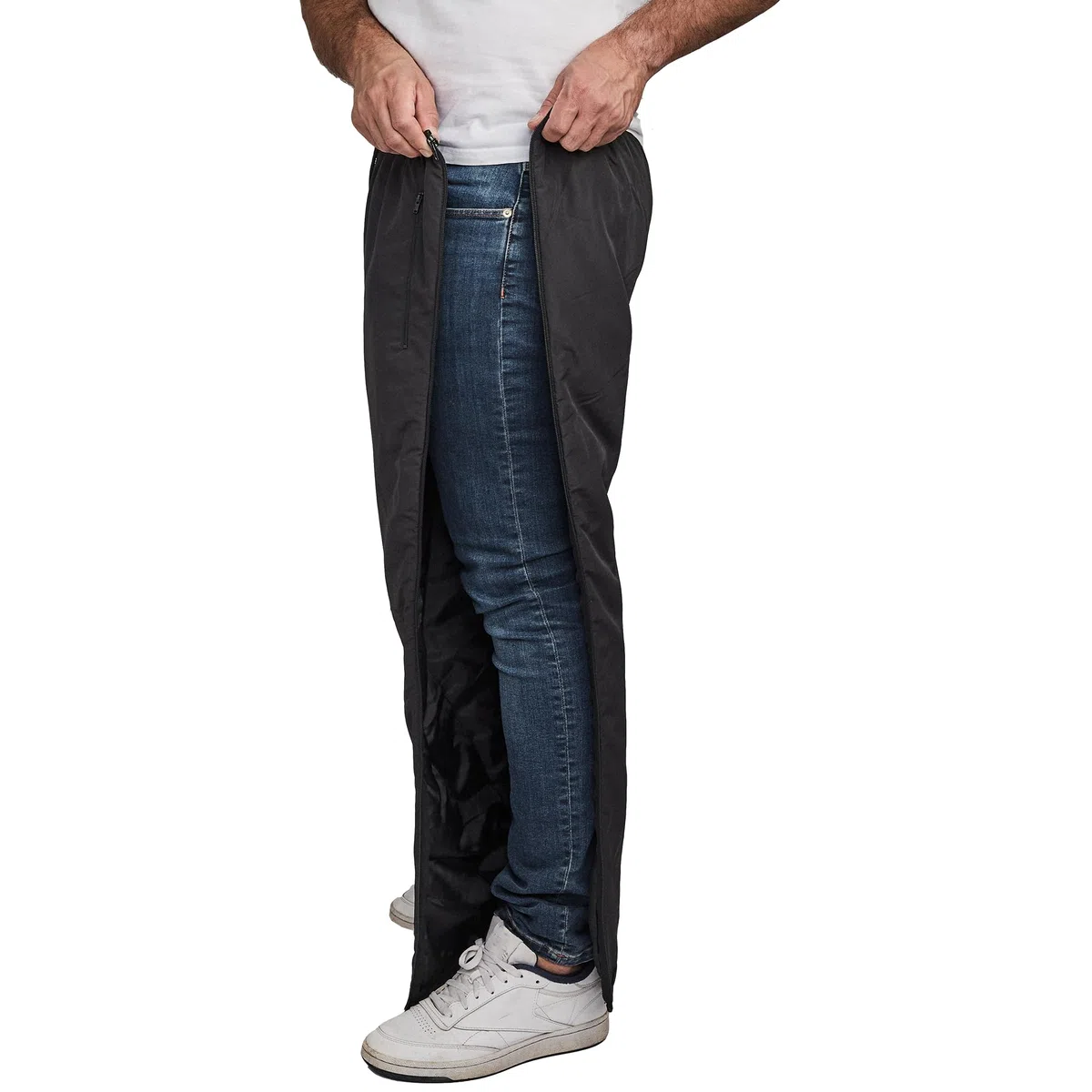 Dobsom Pantalones de rehabilitación para hombre y mujer, forrados, con apertura lateral, pantalones de deporte con cremallera completa, forrados, tallas XS a 6XL, unisex, Negro , XS