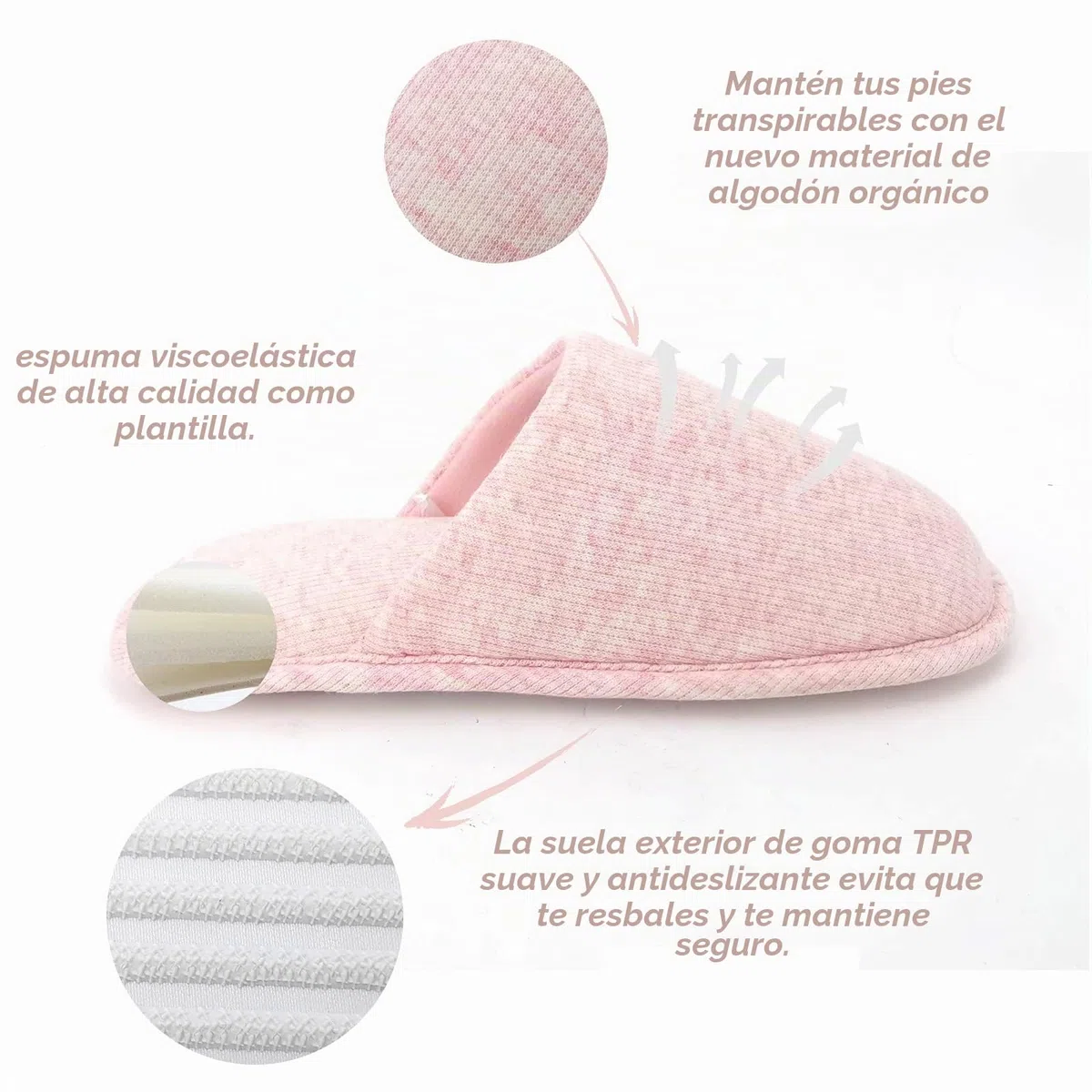 ofoot Zapatillas Casa Mujer Algodón con Espuma Viscoelástica, Pantuflas Suela de Goma Antideslizante Lavable para Dormitorio
