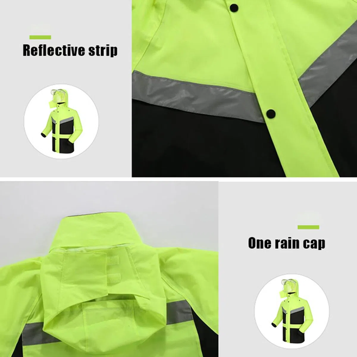 Ciclismo de la Motocicleta Trajes de Lluvia Pesca Impermeable Abrigo de Lluvia con Capucha, Ligero, Transpirable, Ponchos de Lluvia de Alta Visibilidad para Senderismo, Viajar, Acampar