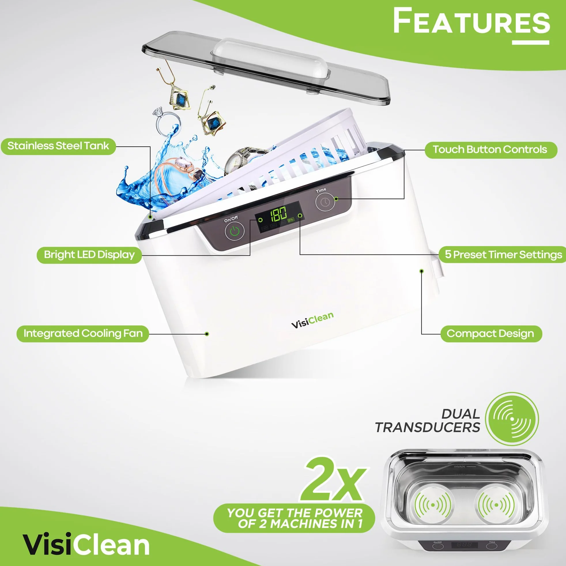 InVisiClean IC-2755 - Máquina limpiadora ultrasónica Profesional para Joyas, Diamantes, anteojos, Gafas de Sol, dentaduras postizas y Anillos