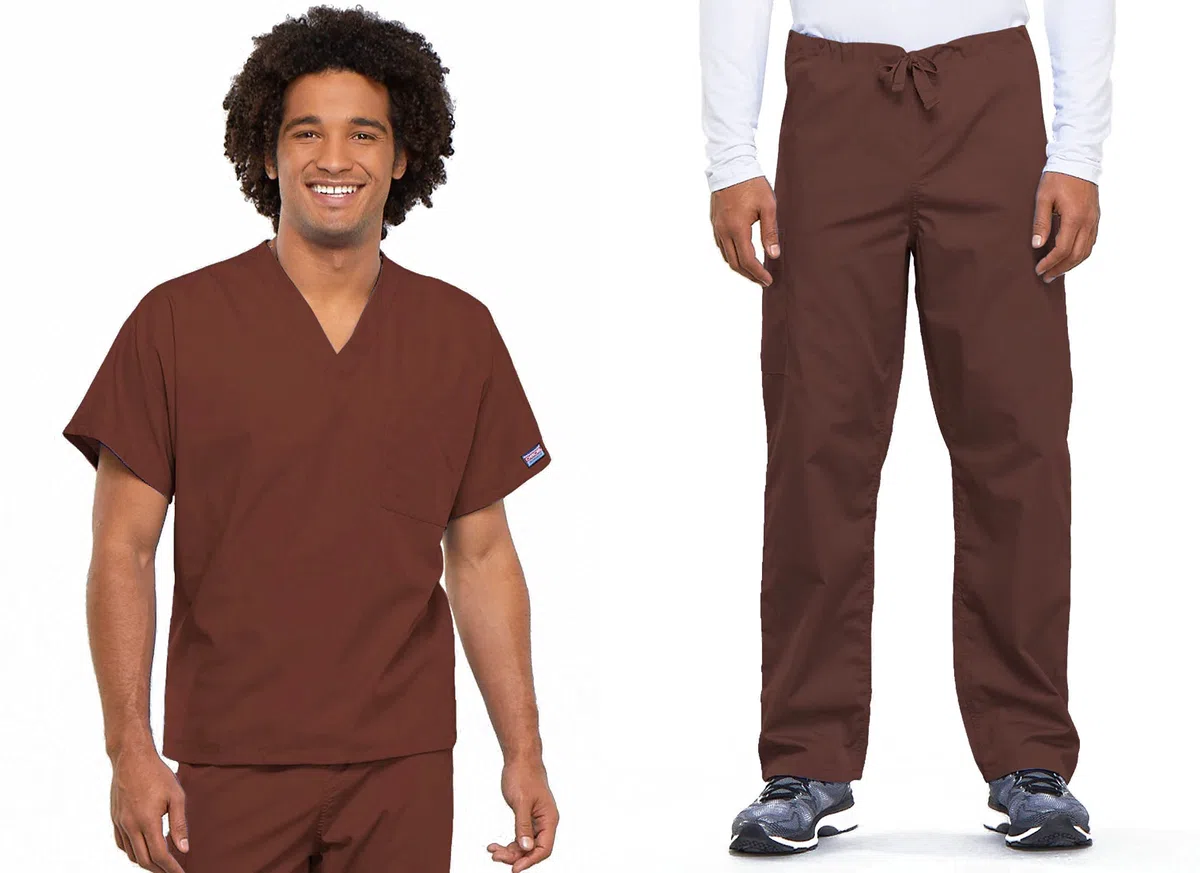 Cherokee Conjunto de uniforme médico para hombres y mujeres de ajuste tradicional con cuello en V 4777 con pantalón cargo con cordón de tiro natural 4100