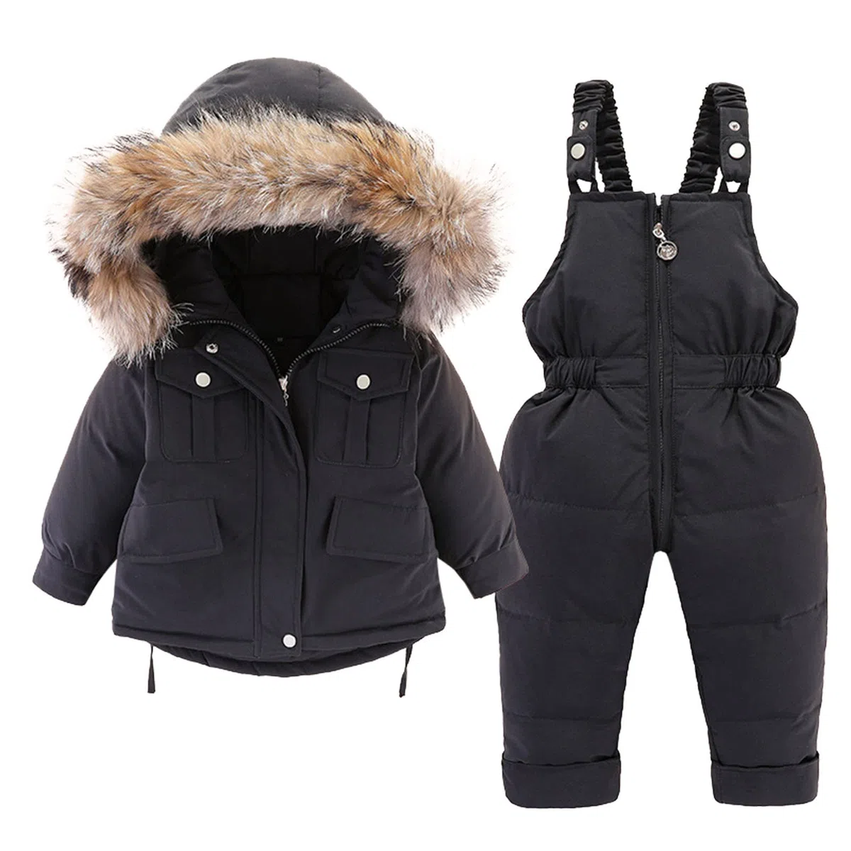 Chaqueta de invierno para mujer corta con bebé niños niños invierno grueso cálido abrigo de plumón con capucha paraks mono conjunto de pantalones traje de nieve chaleco negro hombre