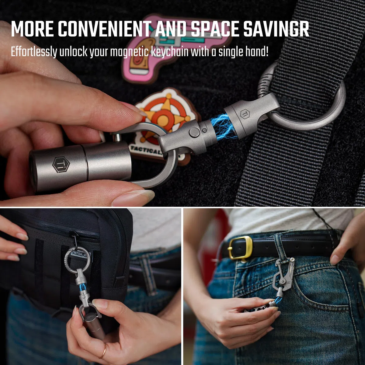 KeyUnity - Llavero magnético extraíble de titanio, llavero de doble extremo, enlace de llave giratoria de titanio, Ka48sw