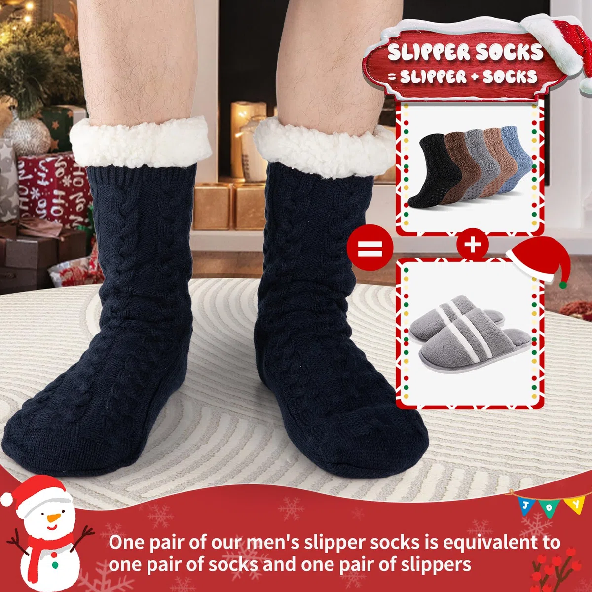 COOVAN Calcetines mullidos para hombre, cálidos, acogedores, esponjosos, de forro polar, suaves, cómodos, gruesos, antideslizantes, para el hogar