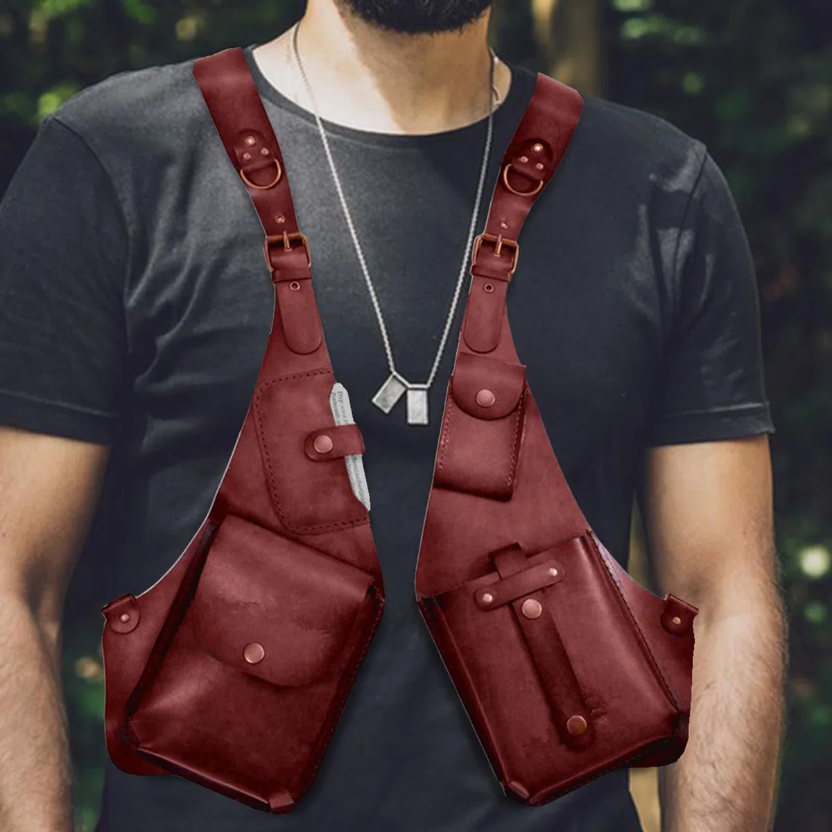 Riñonera Axilar Cartera Steampunk De Cuero PU | De Seguridad Para Móvil Cosplayers Actuaciones Viajeros Trabajo Camping Senderismo Carnaval Eventos Temáticos Obras