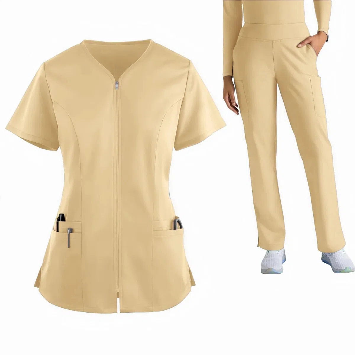 Uniforme Enfermera Conjunto de Enfermera for Mujer, Pantalones Largos Manga Corta Color sólido, Uniforme médico con múltiples Bolsillos, Ropa Trabajo for el Cuidado la Salud para Mujeres