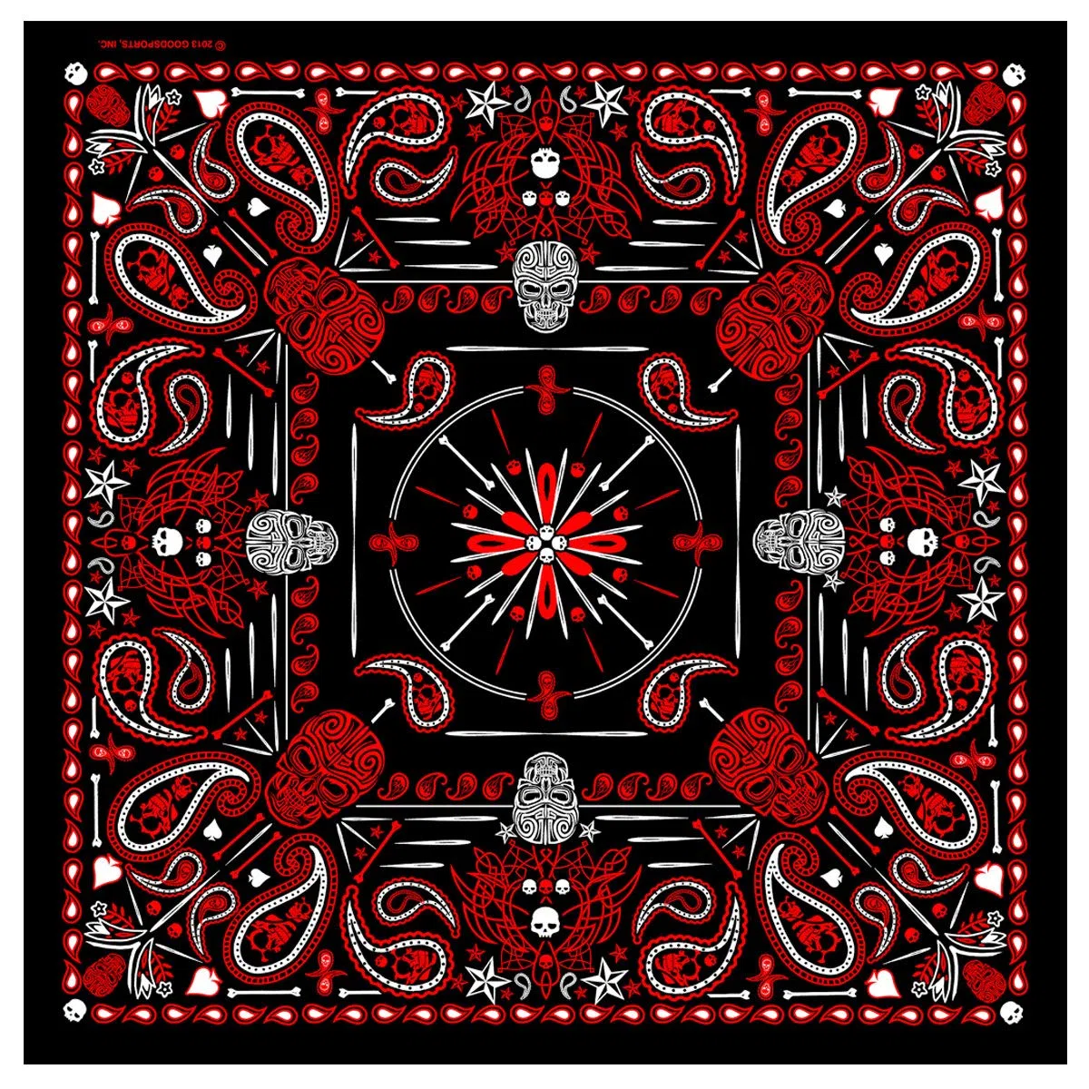Hot Leathers Paisley Skulls Bandana (Negro/Rojo, 21" x 21")