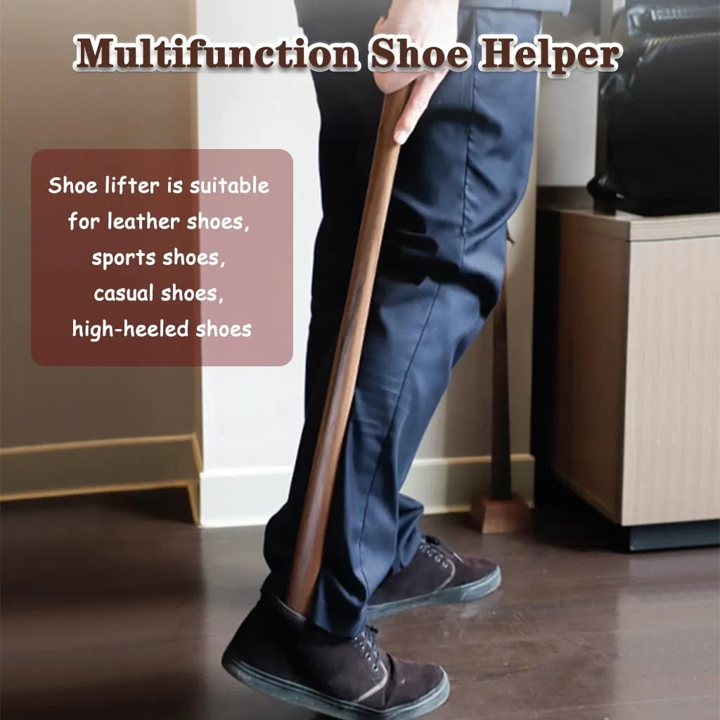 Calzador largo de madera de haya para zapatos, calzador duradero de nogal negro con base estable para un uso y extracción sin esfuerzo, varios