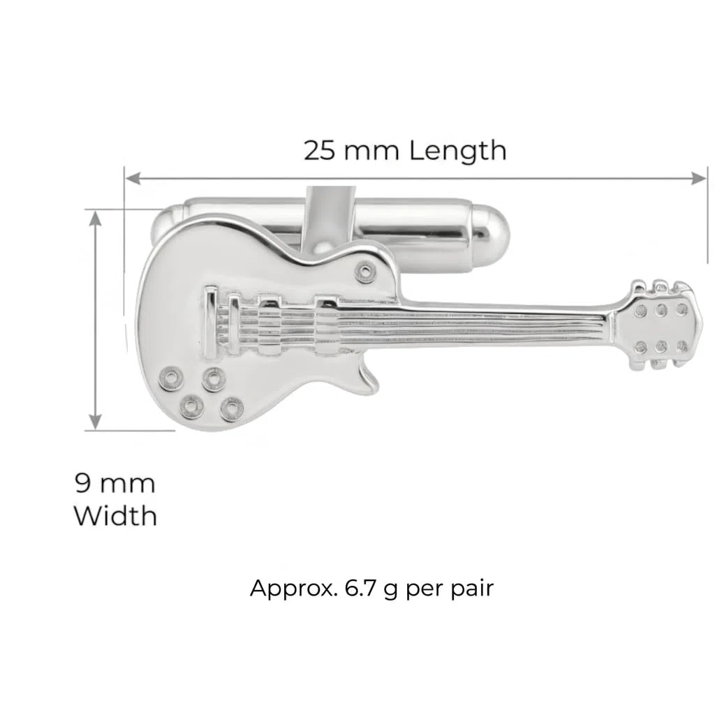 Alexander Castle Gemelos de plata de ley 925 con diseño de guitarra, gemelos novedosos para hombre con caja de regalo de joyería, regalos de música para hombres, Plata de ley, sin piedra