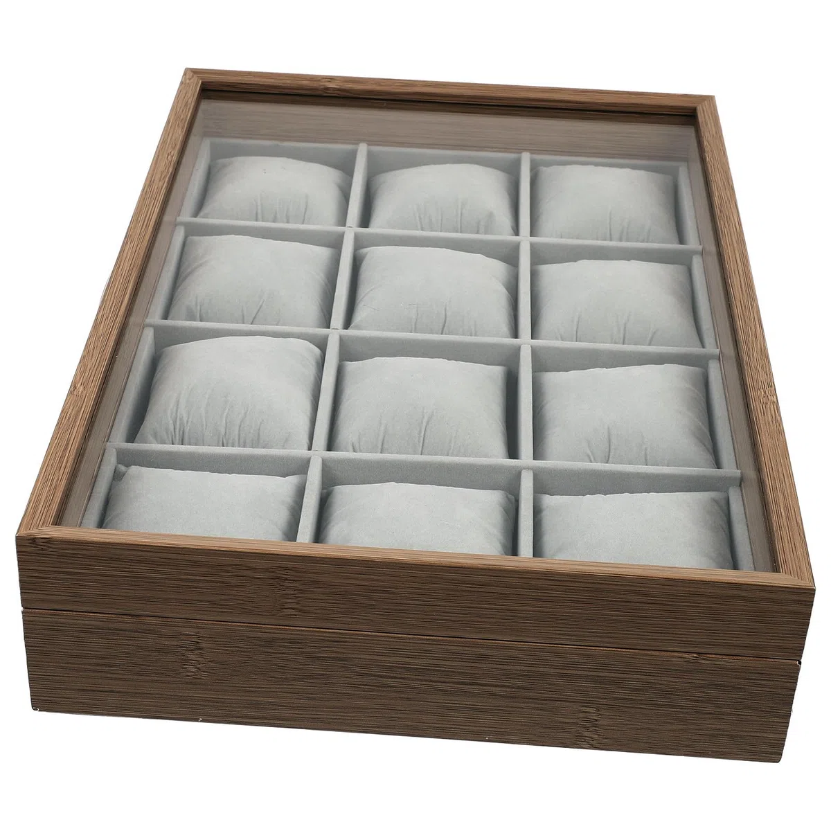 Genérico Caja de reloj organizadora de madera con 12 compartimentos para reloj y pendientes, perfecta para decoración y almacenamiento en casa y tienda