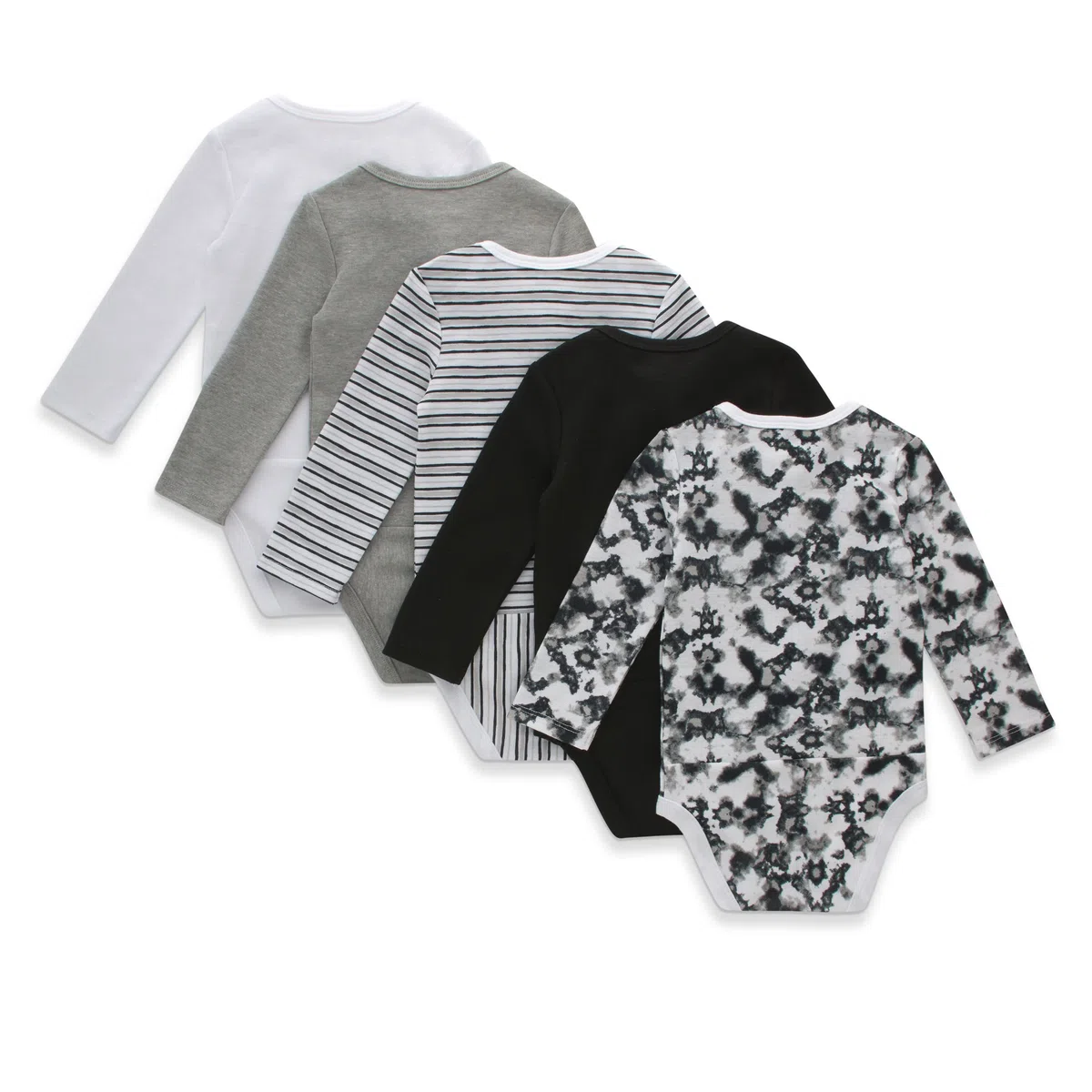 Hanes Body de manga larga para bebé Ultimate Flexy, paquete de 5 unidades, blanco/gris/negro, 0-6 meses, Blanco Gris Negro, 0-6 Meses