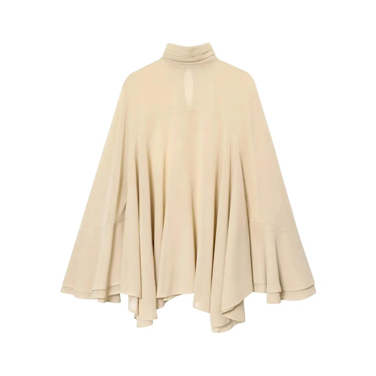 Genérico Camisa asimétrica para Mujer, Plisada, con Cuello Alto, Holgada, de Manga Larga, Estilo murciélago, Elegante, Informal, Color Beige Mediano.