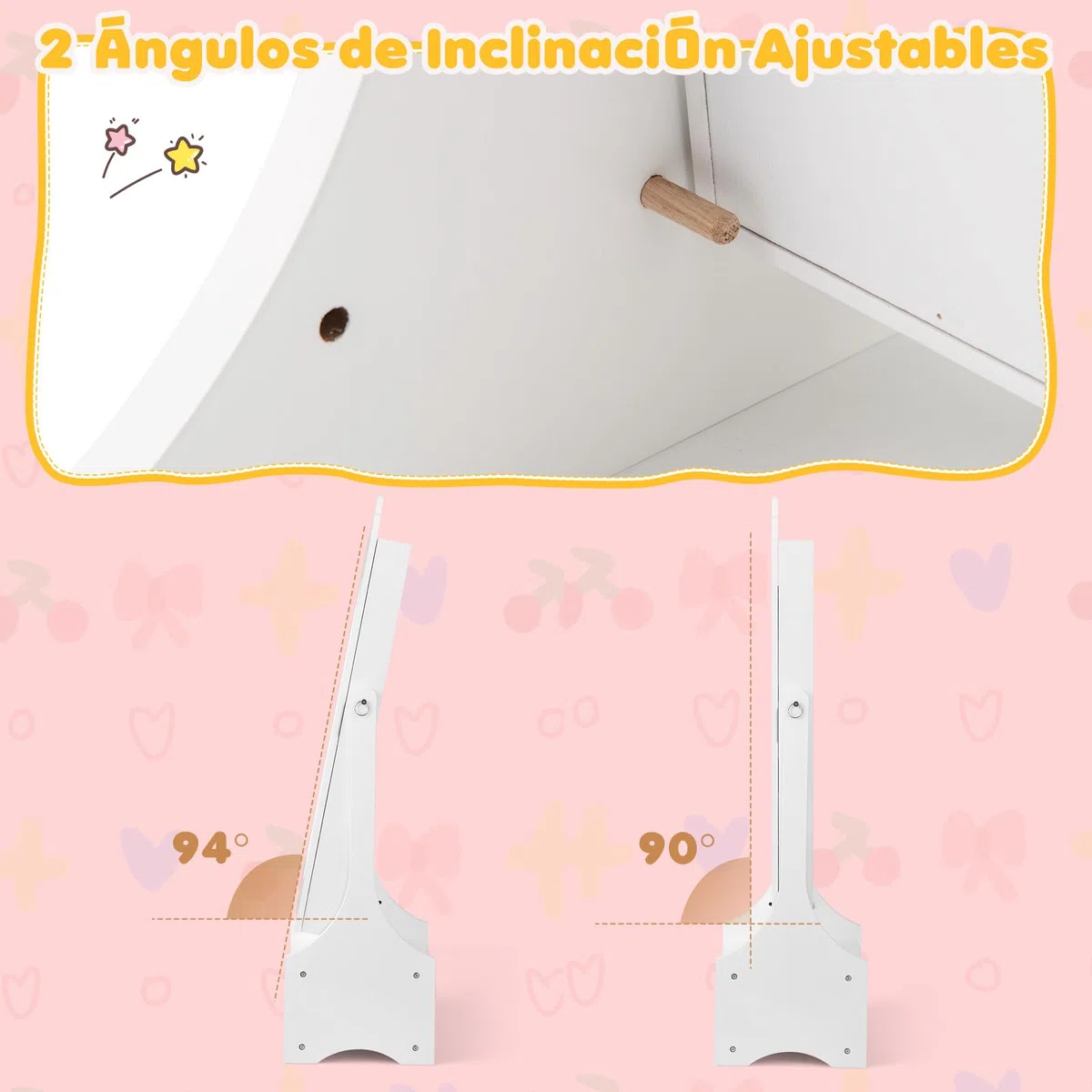 GOPLUS Armario de Joyería para Niños con Espejo de Cuerpo Entero, Organizador de Joyería Infantil de Pie con Cajón Plegable, 2 Ángulos Ajustables, Armario de Joya Princesa para Dormitorio (Blanco)