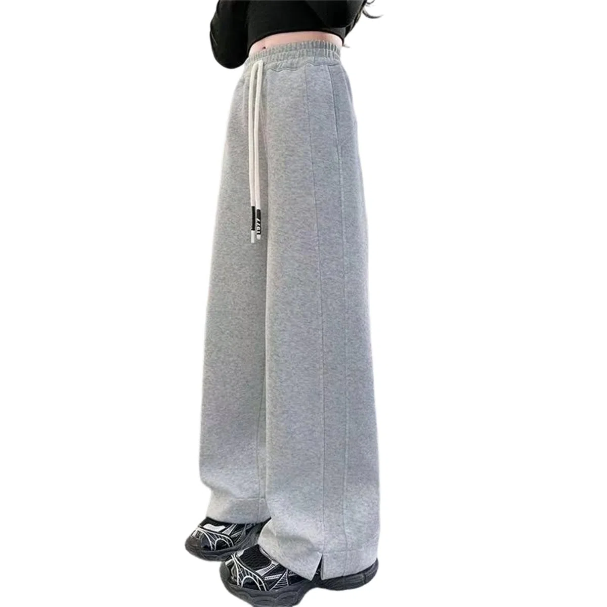 Pantalones deportivos de pierna ancha de color sólido para niños y niñas, holgados de forro polar con abertura lateral, parte inferior abierta, cómodos, para cumpleaños, sueltos, pierna recta
