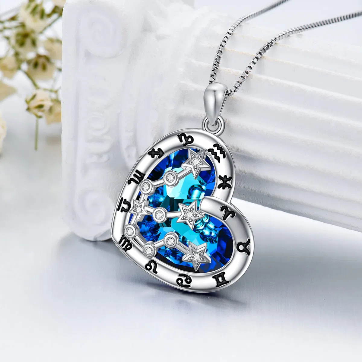 Collar de 12 signos del zodíaco de plata de ley 925 constelaciones estrella cristal colgante cadena horóscopo astrología joyería de cumpleaños regalos para mujeres y niñas