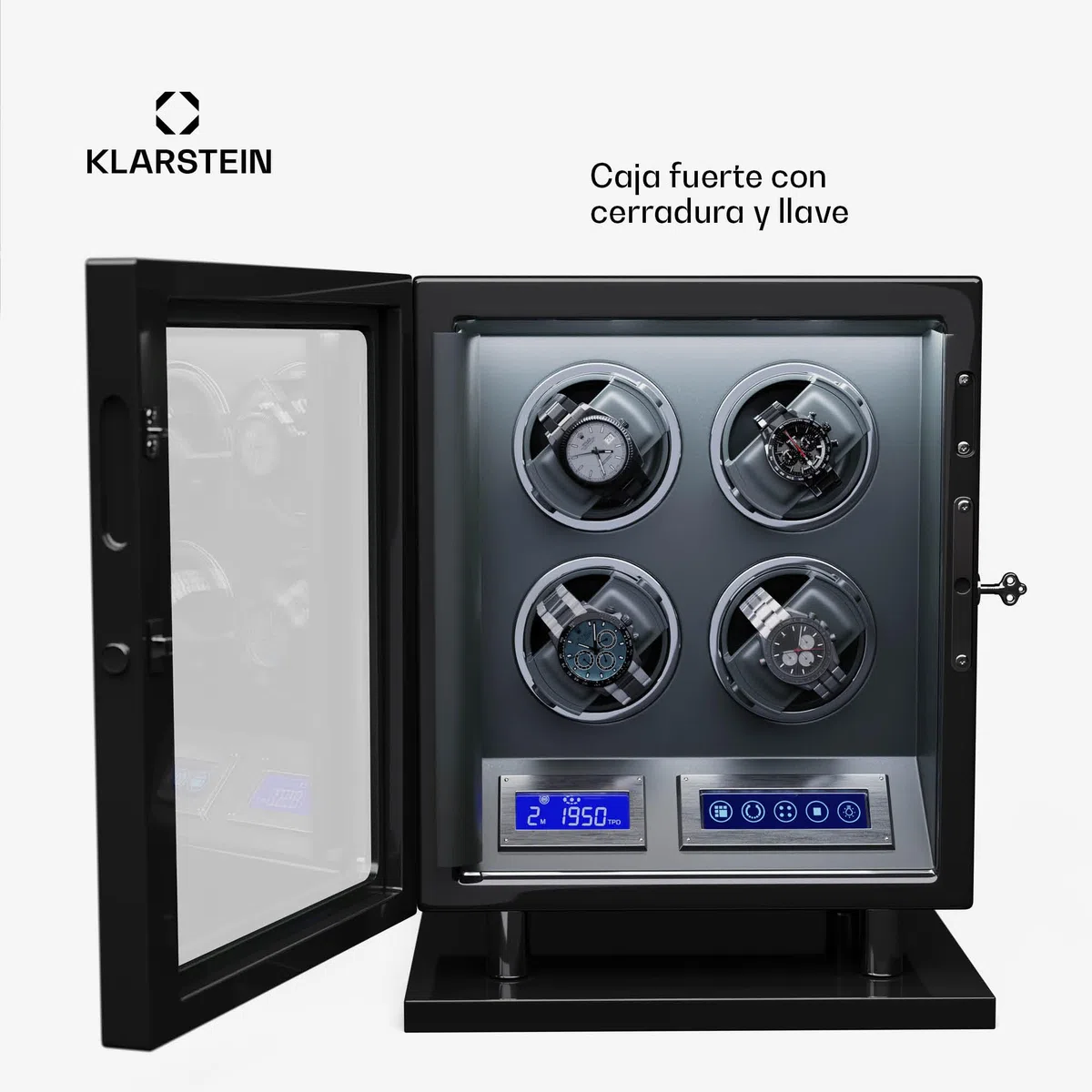 KLARSTEIN Caja, para 4 Relojes, Vitrina Acrílico, Joyeros, 5 TPD, Caja Relojes Acrílico, Expositor para Dar Cuerda Reloj, Relojero Organizador Grandes, Organizadores