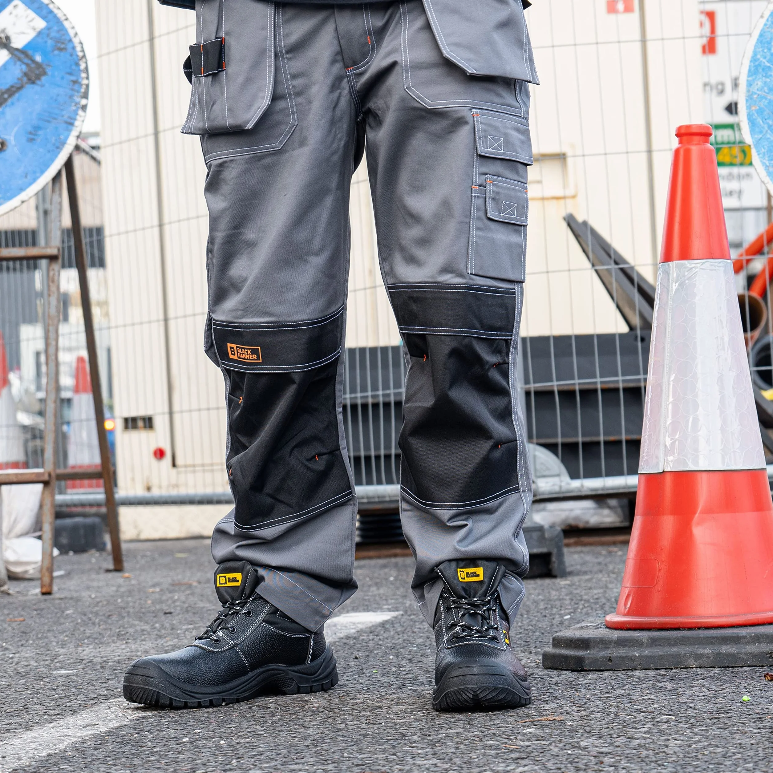 BLACK HAMMER Botas de seguridad para hombre Zapatos de trabajo de cuero con puntera de acero Calzado ligero S3 SRC 1400 Negro (41 EU)