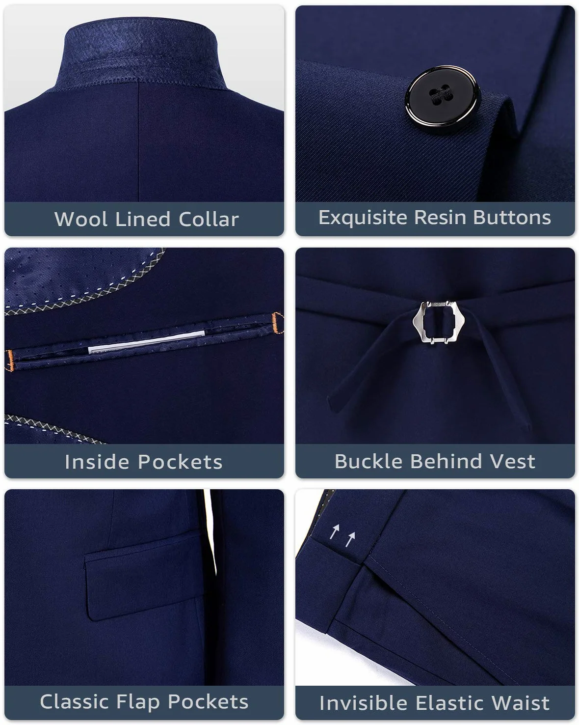 YND Conjunto de traje de 3 piezas para hombre, ajuste delgado, 2 botones, chaqueta, chaleco, pantalones y corbata