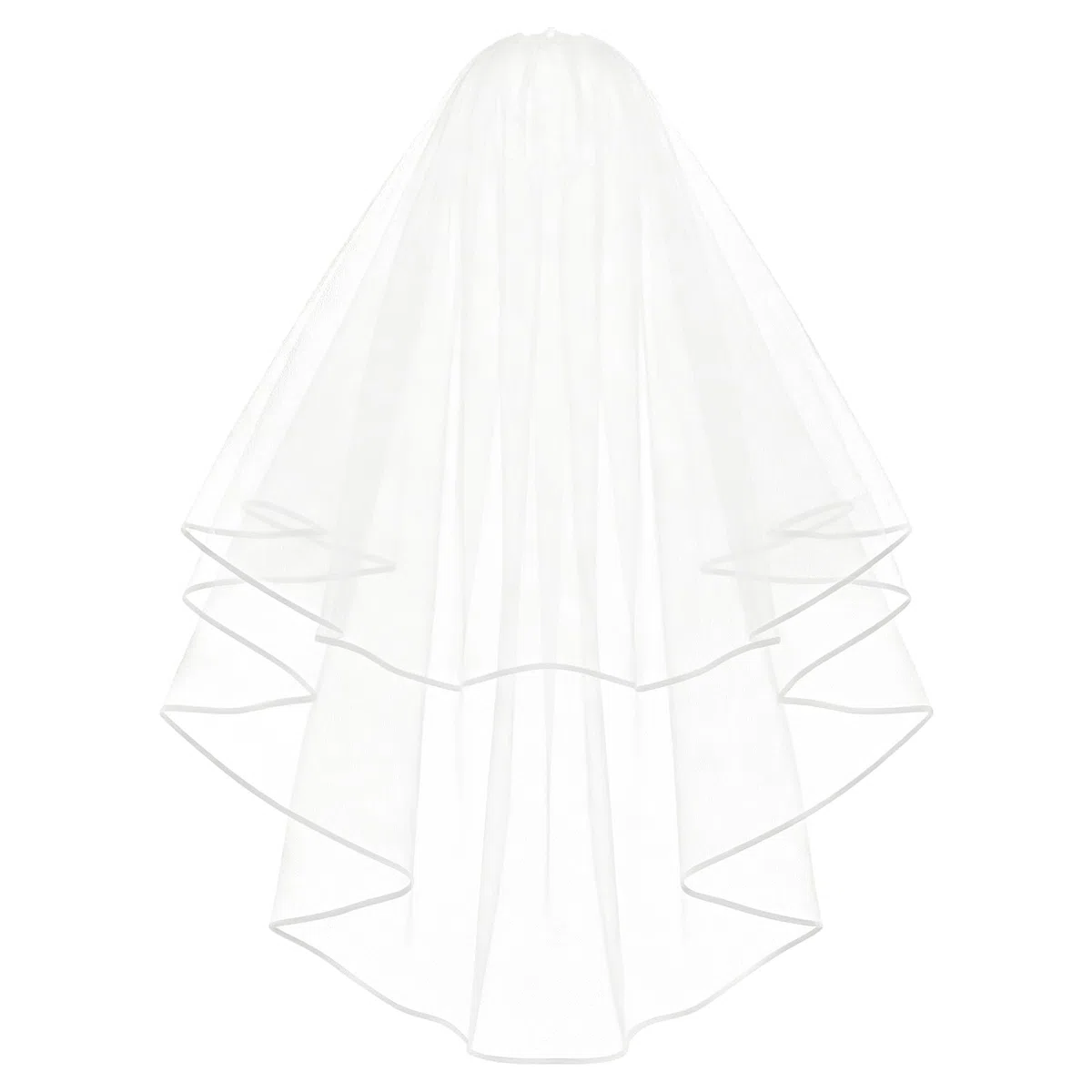 Velo de Novia Blanco, Velos Novia, Velo de Novia Blanco con Peine 2 Niveles, 60-80 cm, para Bodas